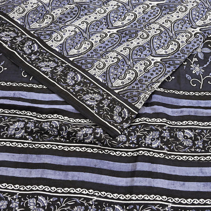 Indian Vintage Black & Gray Saree 100% Pure Silk Printed Sari 5yd Sewing Craft Fabric Dress Making Soft Crafting Quilting Upcycle