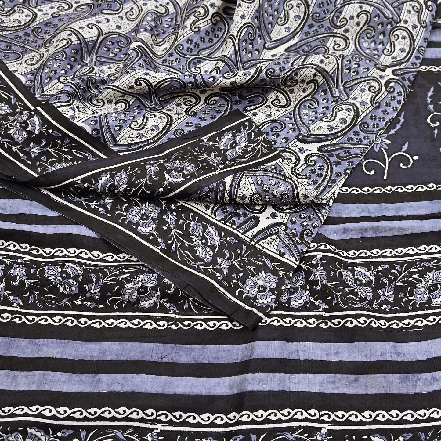 Indian Vintage Black & Gray Saree 100% Pure Silk Printed Sari 5yd Sewing Craft Fabric Dress Making Soft Crafting Quilting Upcycle