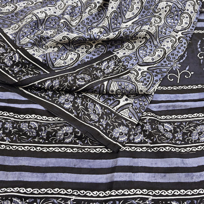 Indian Vintage Black & Gray Saree 100% Pure Silk Printed Sari 5yd Sewing Craft Fabric Dress Making Soft Crafting Quilting Upcycle