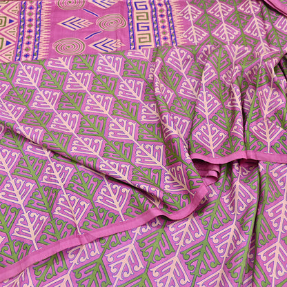Indian Vintage Sari Pink 100% Pure Silk Printed Saree Craft Fabric 6yd Sewing Dress Making Soft Wrap Quilting Crafting Upcycle