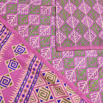 Indian Vintage Sari Pink 100% Pure Silk Printed Saree Craft Fabric 6yd Sewing Dress Making Soft Wrap Quilting Crafting Upcycle