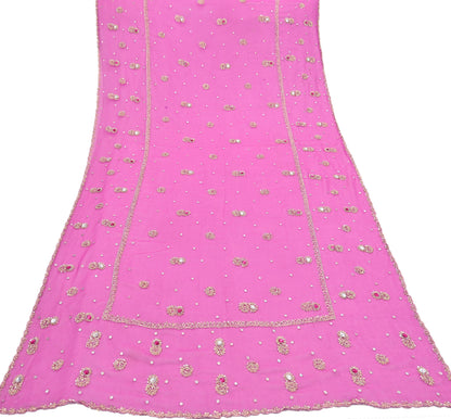 Indian Vintage Pink Dupatta Pure Georgette silk Long Stole Hand Embroidered Scarves Stole Veil Wrap Sequins Dabka/ Zardozi