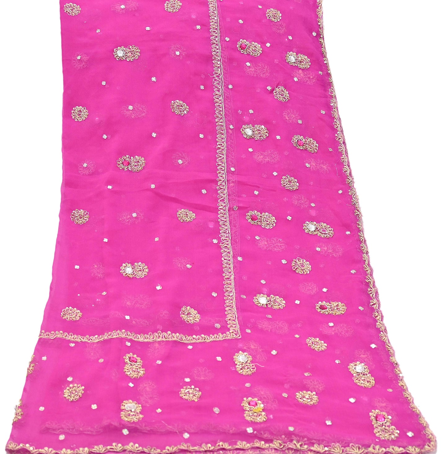 Indian Vintage Pink Dupatta Pure Georgette silk Long Stole Hand Embroidered Scarves Stole Veil Wrap Sequins Dabka/ Zardozi