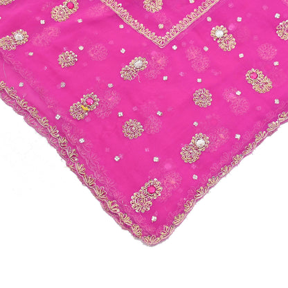 Indian Vintage Pink Dupatta Pure Georgette silk Long Stole Hand Embroidered Scarves Stole Veil Wrap Sequins Dabka/ Zardozi