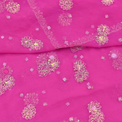 Indian Vintage Pink Dupatta Pure Georgette silk Long Stole Hand Embroidered Scarves Stole Veil Wrap Sequins Dabka/ Zardozi