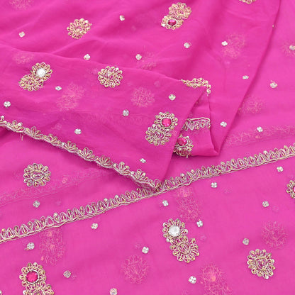 Indian Vintage Pink Dupatta Pure Georgette silk Long Stole Hand Embroidered Scarves Stole Veil Wrap Sequins Dabka/ Zardozi