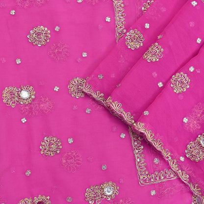 Indian Vintage Pink Dupatta Pure Georgette silk Long Stole Hand Embroidered Scarves Stole Veil Wrap Sequins Dabka/ Zardozi