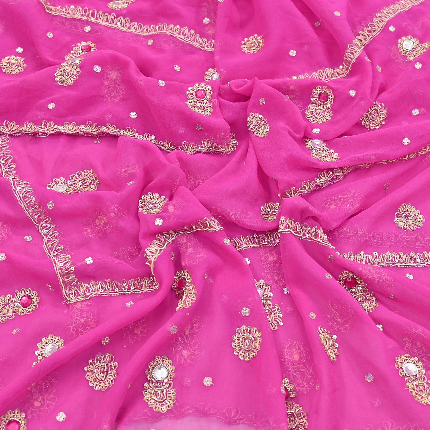 Indian Vintage Pink Dupatta Pure Georgette silk Long Stole Hand Embroidered Scarves Stole Veil Wrap Sequins Dabka/ Zardozi