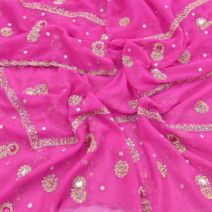 Indian Vintage Pink Dupatta Pure Georgette silk Long Stole Hand Embroidered Scarves Stole Veil Wrap Sequins Dabka/ Zardozi