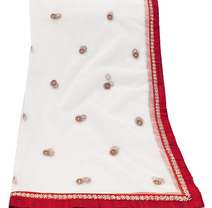 Indian Vintage Heavy white Dupatta Net Mesh Long Stole Hand Embroidered Scarves Golden Zardozi Zari Sequins Hijab Veil wrap Boho