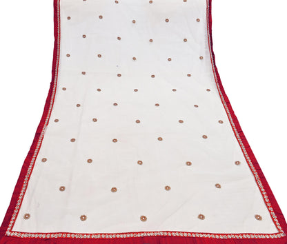 Indian Vintage Heavy white Dupatta Net Mesh Long Stole Hand Embroidered Scarves Golden Zardozi Zari Sequins Hijab Veil wrap Boho