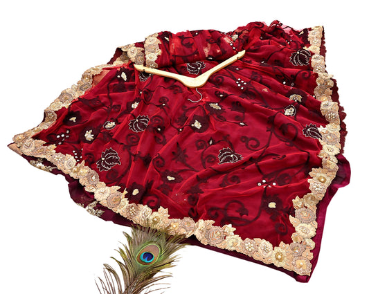 Indian New Sari Maroon Net/Pure Georgette Silk Hand Embroidered Anamika Khanna Designer Sarees Ethnic 6Yd Sewing  Zari With Blouse Fabric