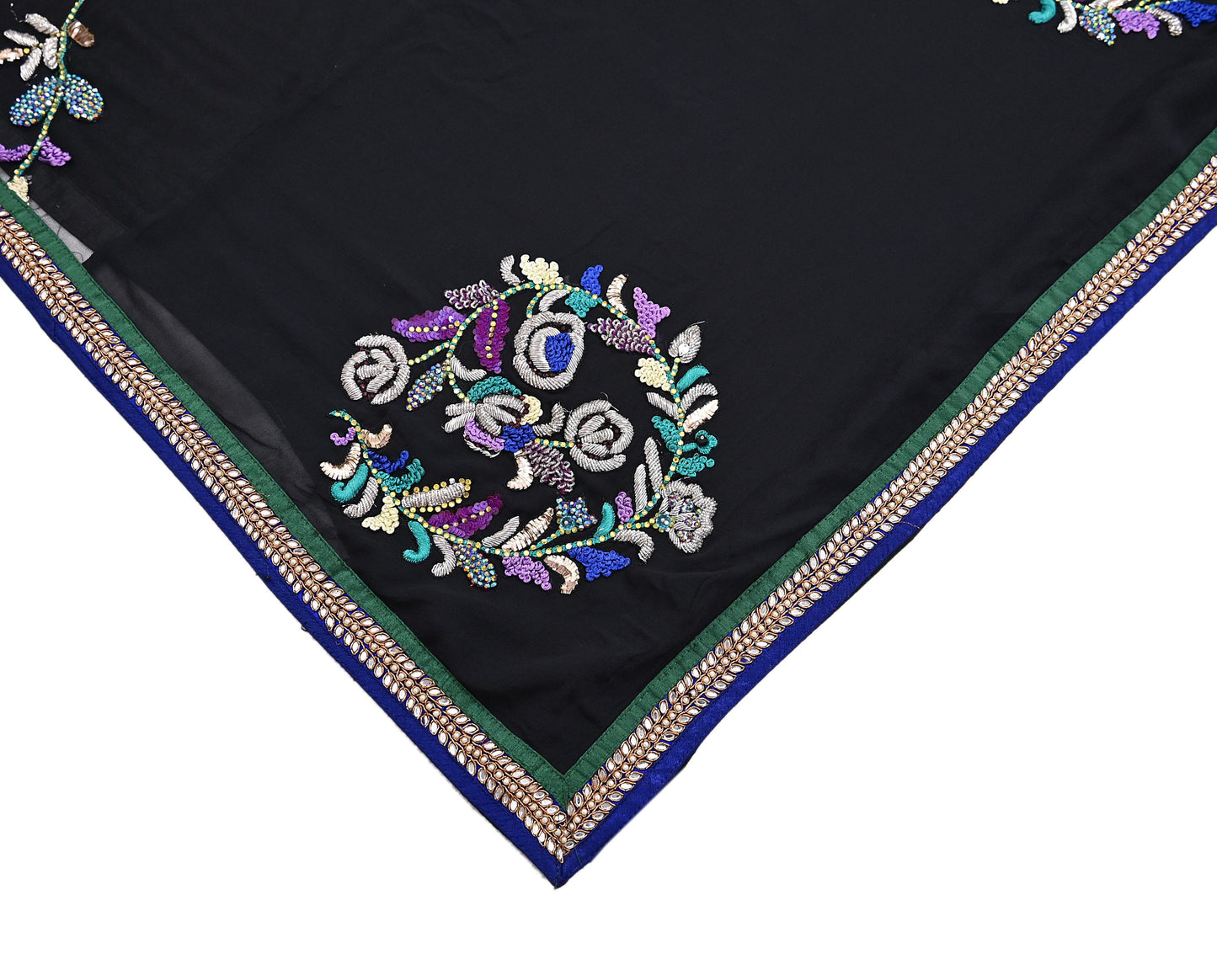 Indian VIntage Black Net Lehenga Saree Designer Manish Malhotra Style Zardozi mukesh Zari Wedding Sari, Ethnic Bridal Wear 6yard