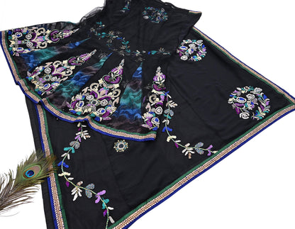 Indian VIntage Black Net Lehenga Saree Designer Manish Malhotra Style Zardozi mukesh Zari Wedding Sari, Ethnic Bridal Wear 6yard