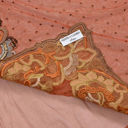 Vintage Rusty Net Designer Anamika Khanna Saree Hand Embroidered Zardozi Zari Wedding Ethnic 6Yd Style Sari