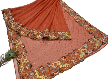 Vintage Rusty Net Designer Anamika Khanna Saree Hand Embroidered Zardozi Zari Wedding Ethnic 6Yd Style Sari
