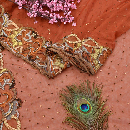 Vintage Rusty Net Designer Anamika Khanna Saree Hand Embroidered Zardozi Zari Wedding Ethnic 6Yd Style Sari