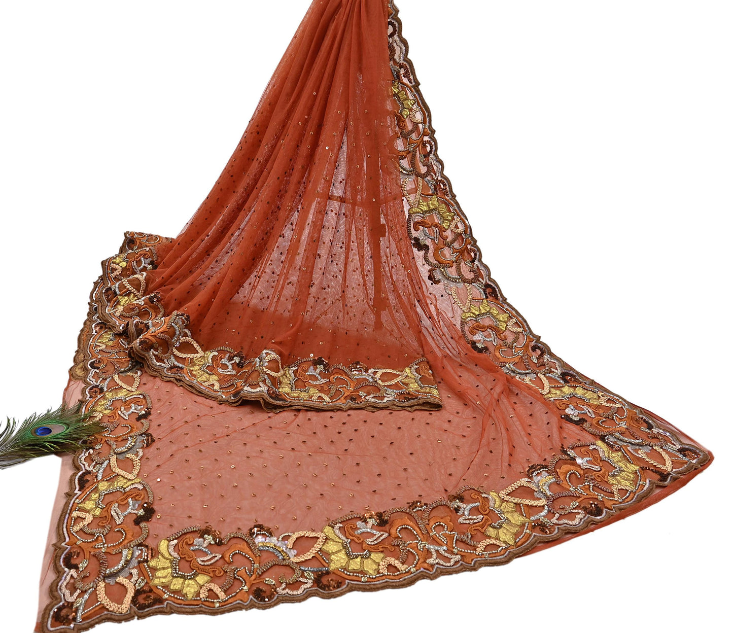 Vintage Rusty Net Designer Anamika Khanna Saree Hand Embroidered Zardozi Zari Wedding Ethnic 6Yd Style Sari