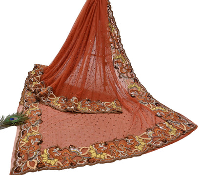 Vintage Rusty Net Designer Anamika Khanna Saree Hand Embroidered Zardozi Zari Wedding Ethnic 6Yd Style Sari