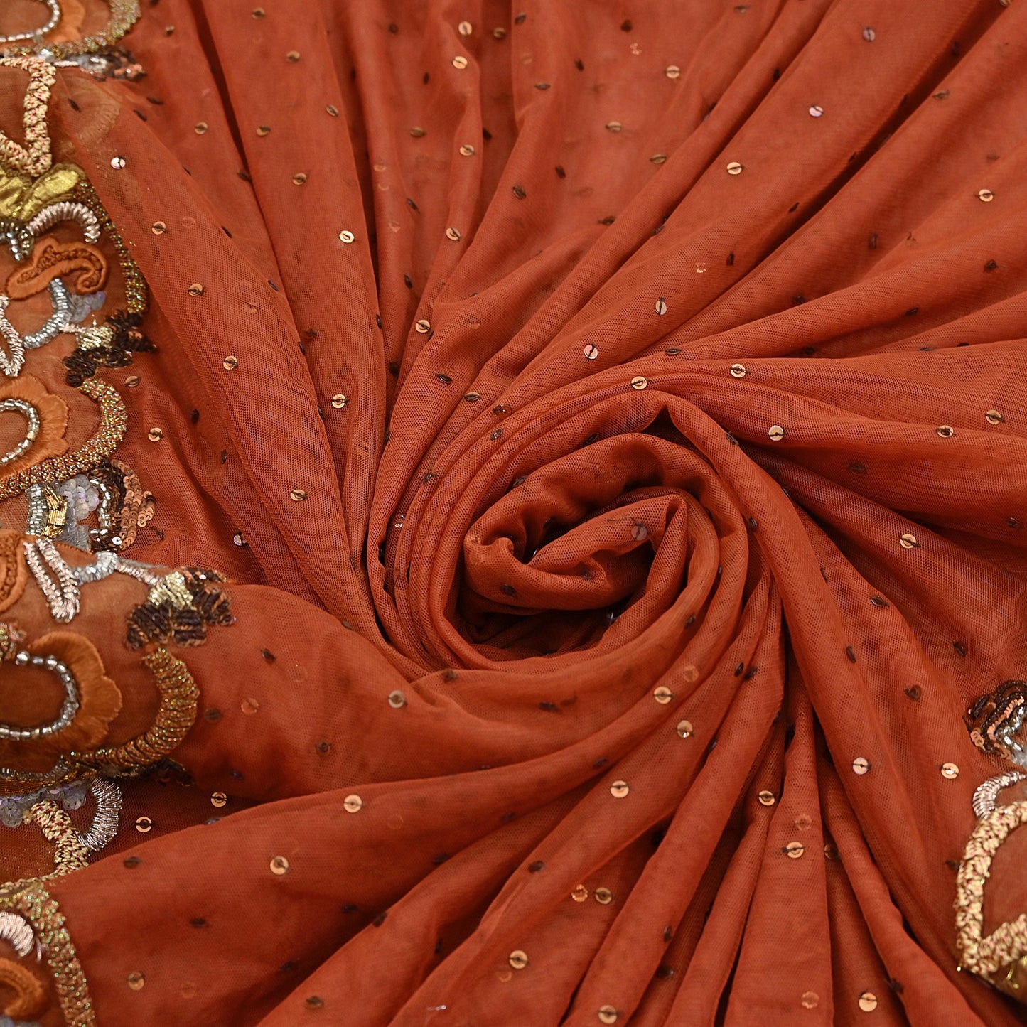 Vintage Rusty Net Designer Anamika Khanna Saree Hand Embroidered Zardozi Zari Wedding Ethnic 6Yd Style Sari