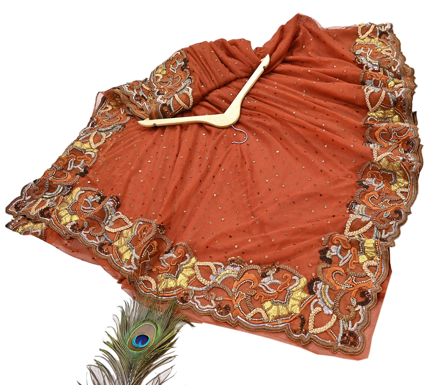 Vintage Rusty Net Designer Anamika Khanna Saree Hand Embroidered Zardozi Zari Wedding Ethnic 6Yd Style Sari