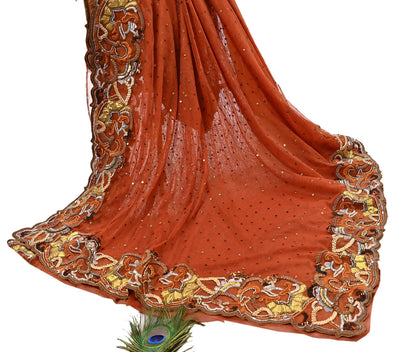 Vintage Rusty Net Designer Anamika Khanna Saree Hand Embroidered Zardozi Zari Wedding Ethnic 6Yd Style Sari