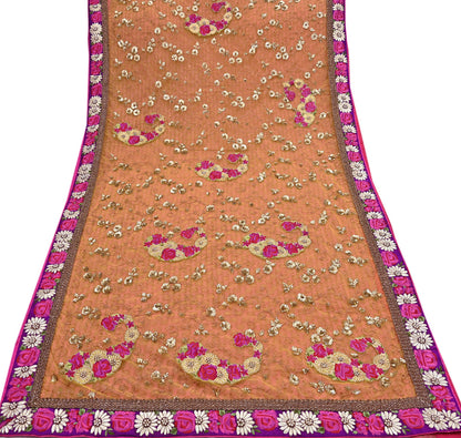 Pre-Owned Sari Yellow Peach Net & Pure Georgette silk Hand Embroidered Designer Manish Malhotra Sarees Ethnic Zardozi Zari Wedding Saree
