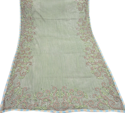 Indian Vintage Sage Green Saree Pure Organza Silk Hand Beaded Abu jani Designer Sari Fabric 6-Yards Soft Ethnic Bollywood Party sarees