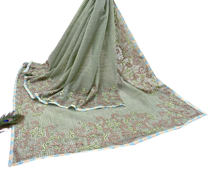 Indian Vintage Sage Green Saree Pure Organza Silk Hand Beaded Abu jani Designer Sari Fabric 6-Yards Soft Ethnic Bollywood Party sarees