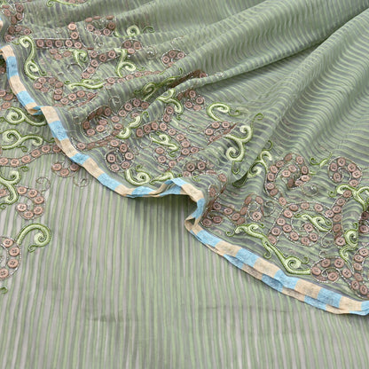 Indian Vintage Sage Green Saree Pure Organza Silk Hand Beaded Abu jani Designer Sari Fabric 6-Yards Soft Ethnic Bollywood Party sarees