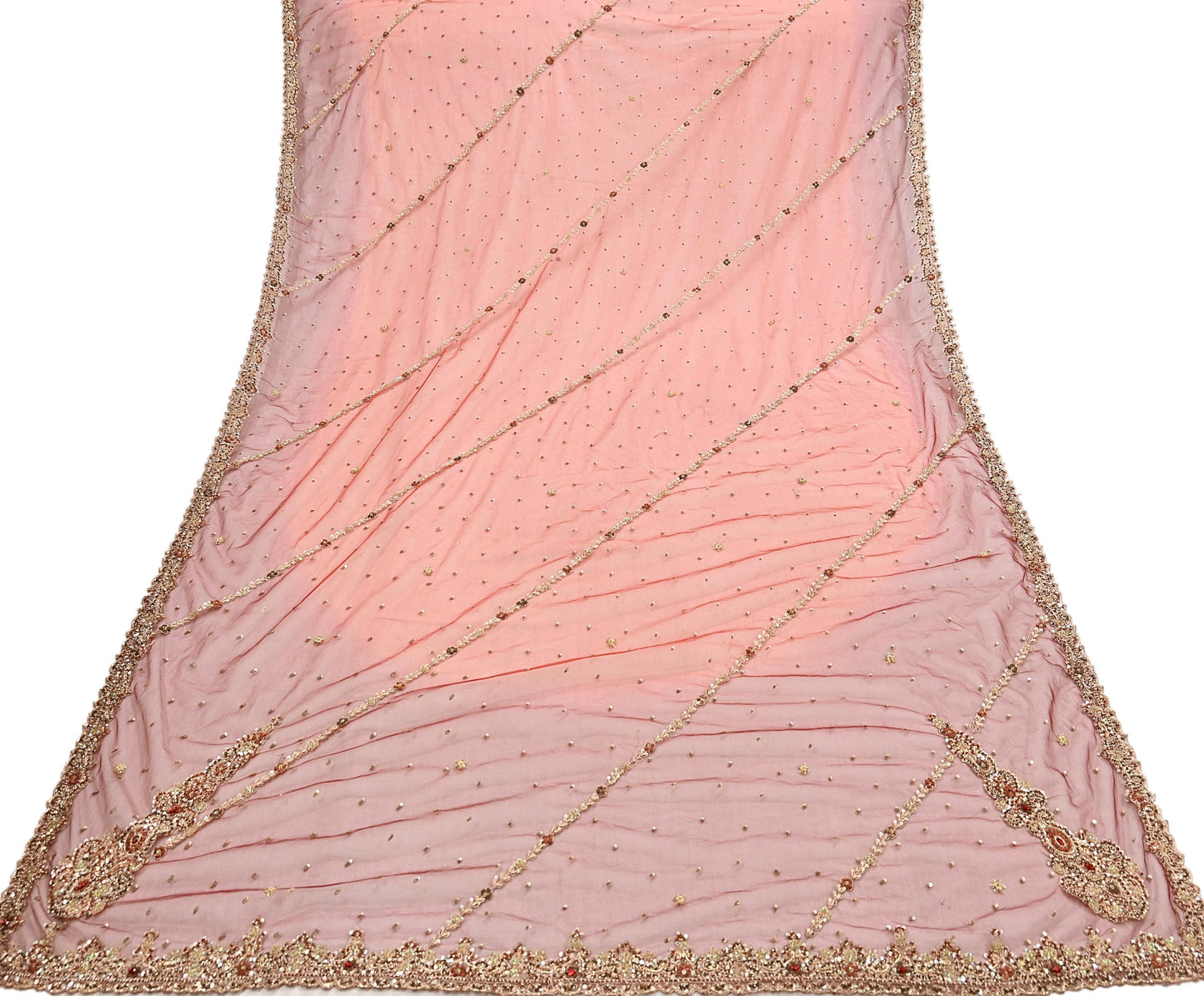Indian Vintage Heavy Red & Orange Dupatta Net Mesh Long Stole Hand Embroidered Scarves Golden Zardozi Zari Sequins Stole