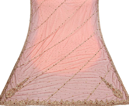 Indian Vintage Heavy Red & Orange Dupatta Net Mesh Long Stole Hand Embroidered Scarves Golden Zardozi Zari Sequins Stole