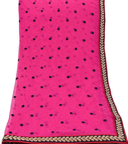 Indian Vintage Heavy Pink Dupatta Net Mesh Long Stole Hand Embroidered Scarves Golden Zardozi Dabka Zari Stole