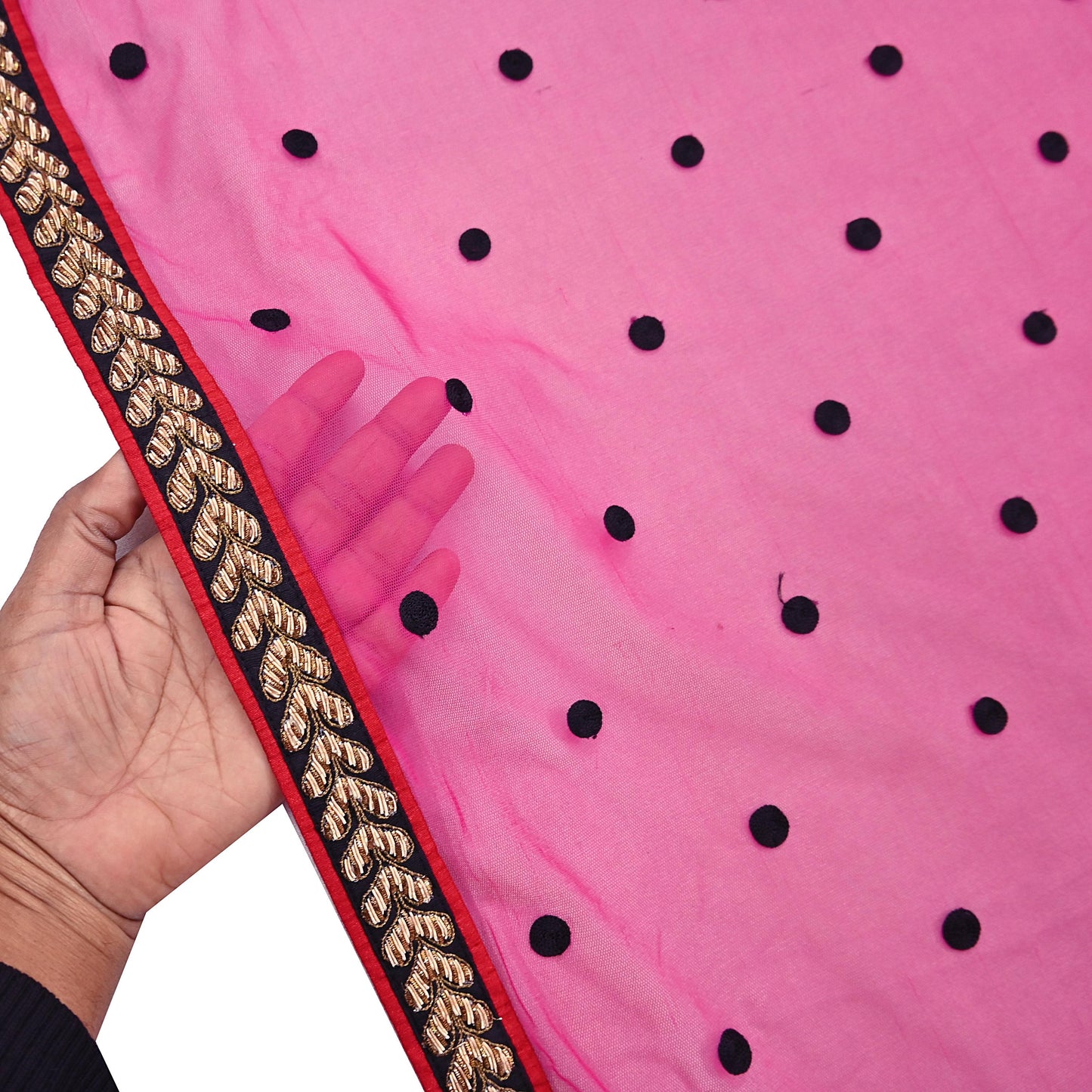 Indian Vintage Heavy Pink Dupatta Net Mesh Long Stole Hand Embroidered Scarves Golden Zardozi Dabka Zari Stole