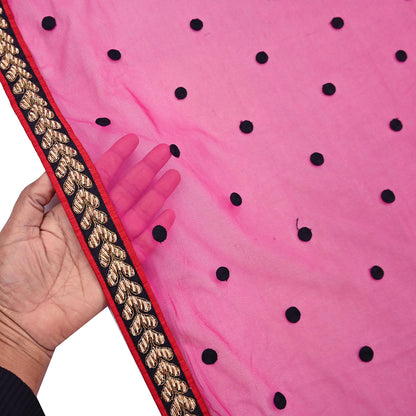Indian Vintage Heavy Pink Dupatta Net Mesh Long Stole Hand Embroidered Scarves Golden Zardozi Dabka Zari Stole