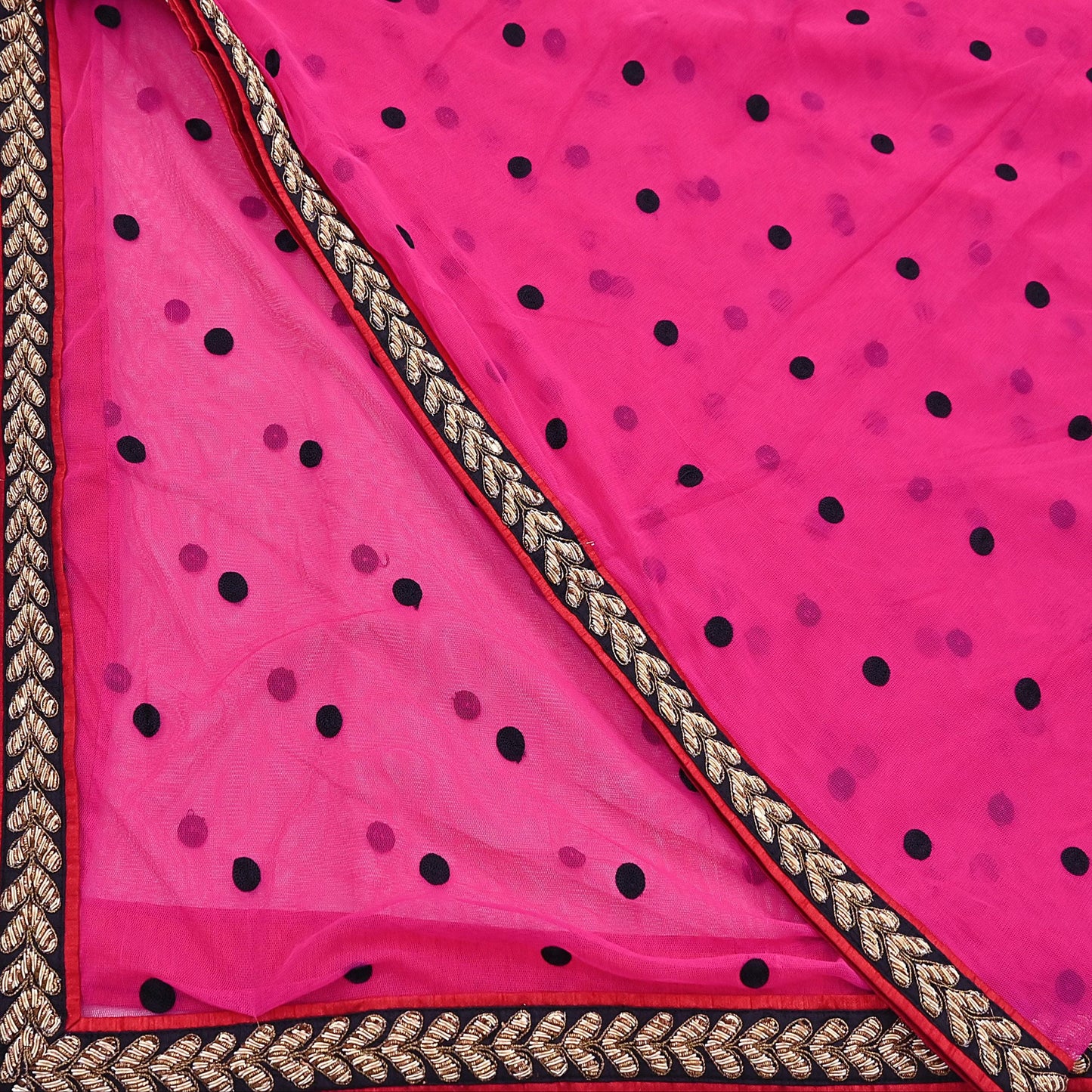 Indian Vintage Heavy Pink Dupatta Net Mesh Long Stole Hand Embroidered Scarves Golden Zardozi Dabka Zari Stole