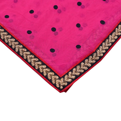 Indian Vintage Heavy Pink Dupatta Net Mesh Long Stole Hand Embroidered Scarves Golden Zardozi Dabka Zari Stole