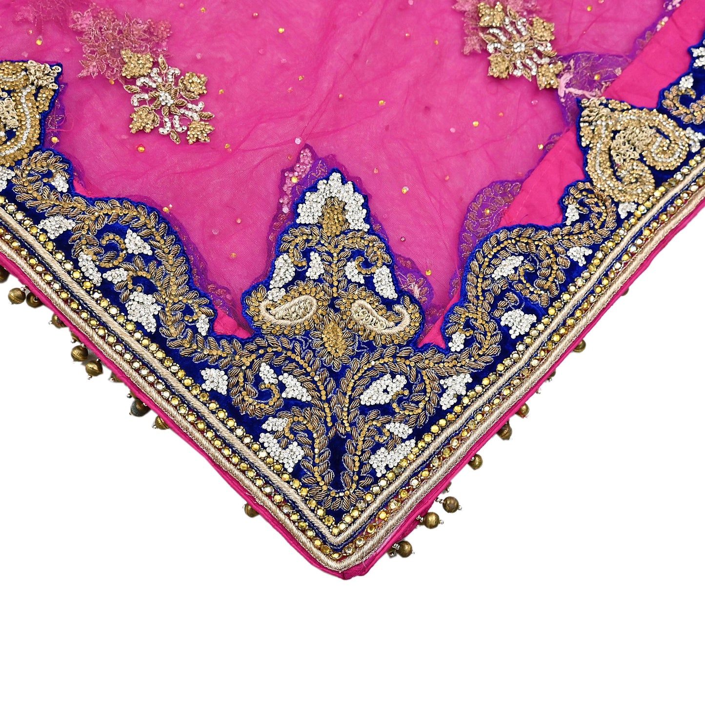 Indian Vintage Heavy Bridal Magenta Dupatta Net Mesh Long Stole Hand Embroidered Scarves Golden Zardozi Dabka Zari Wedding Veil Hijab