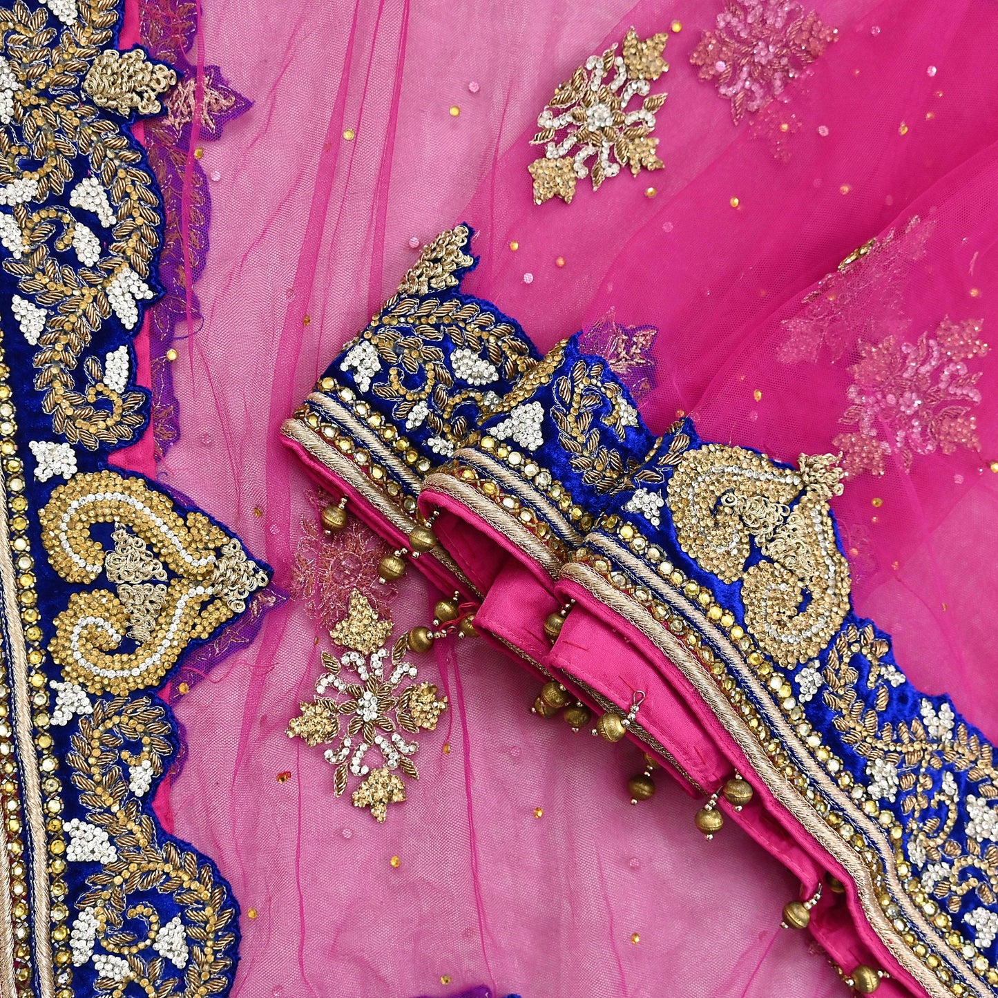 Indian Vintage Heavy Bridal Magenta Dupatta Net Mesh Long Stole Hand Embroidered Scarves Golden Zardozi Dabka Zari Wedding Veil Hijab