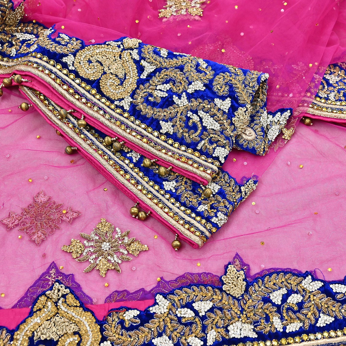 Indian Vintage Heavy Bridal Magenta Dupatta Net Mesh Long Stole Hand Embroidered Scarves Golden Zardozi Dabka Zari Wedding Veil Hijab