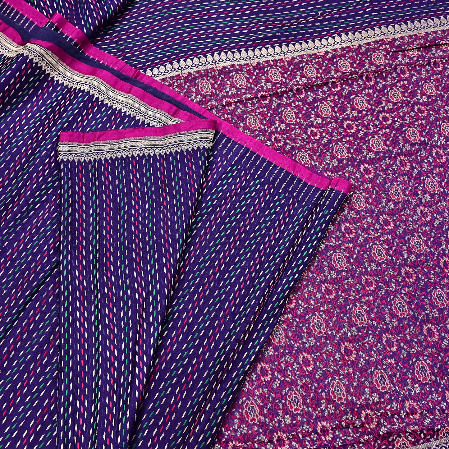 Indian Vintage Blue Banarasi Brocade Saree | Heavy Wedding Sari in Pure Satin Silk Woven Zari Fabric for Crafting, Dressmaking