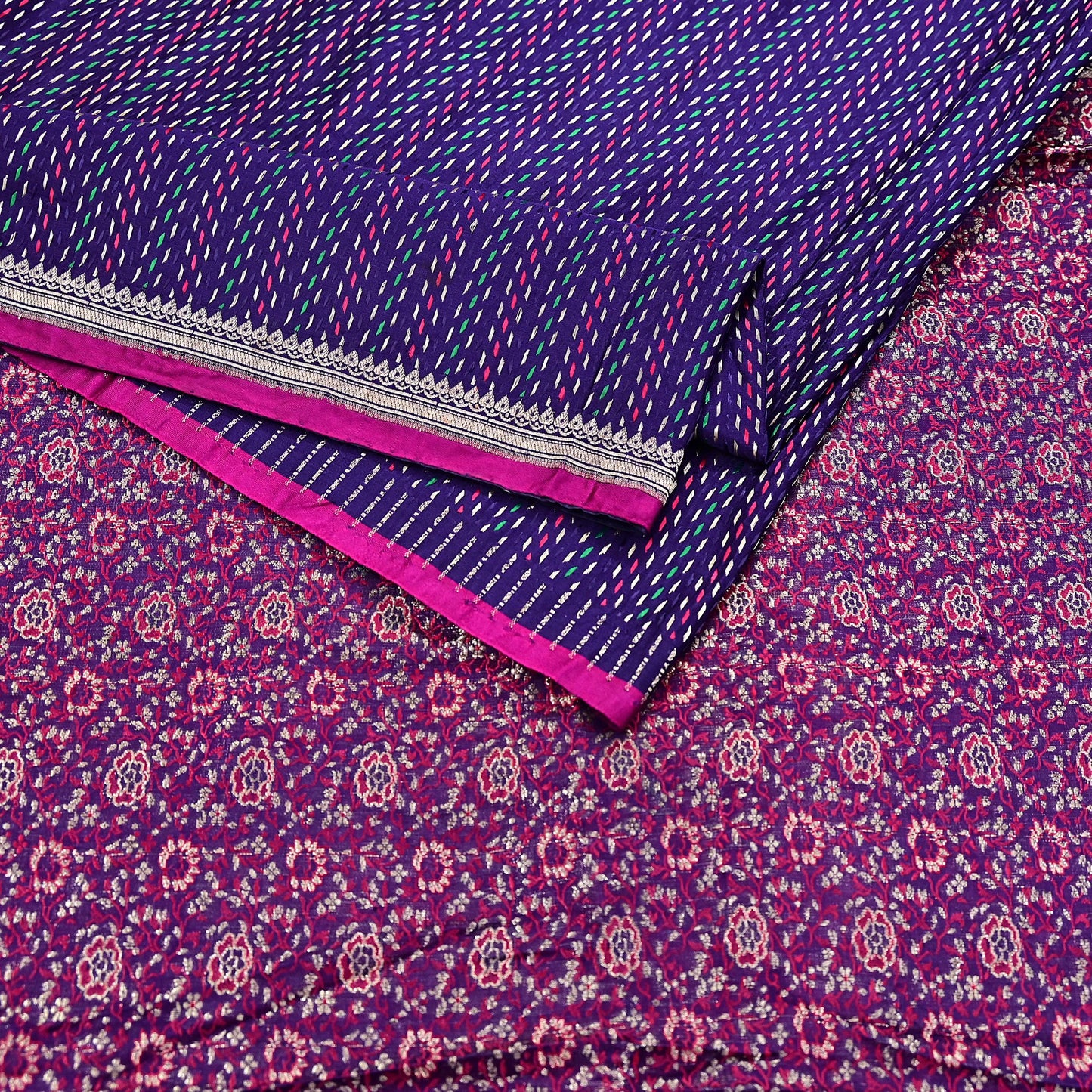 Indian Vintage Blue Banarasi Brocade Saree | Heavy Wedding Sari in Pure Satin Silk Woven Zari Fabric for Crafting, Dressmaking