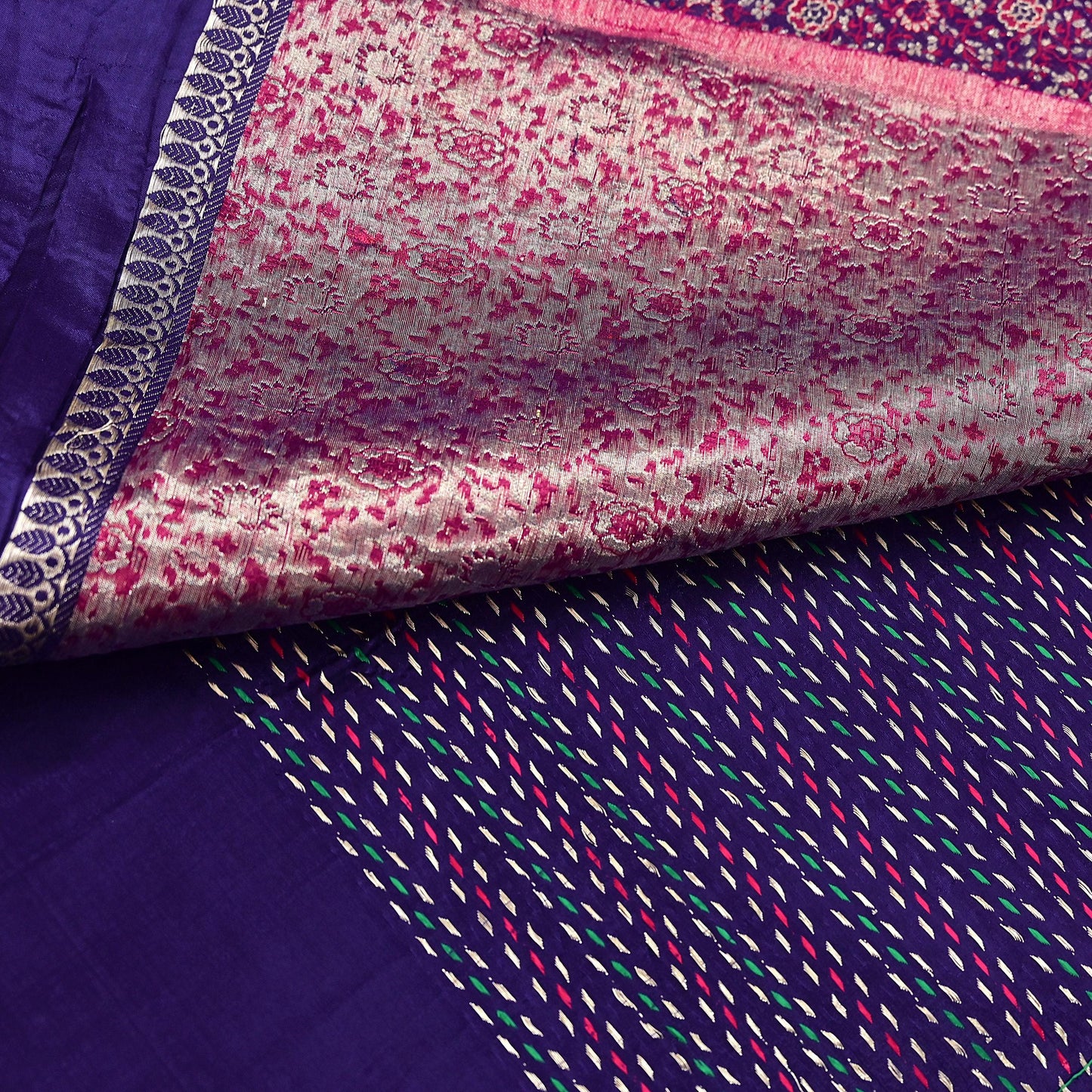 Indian Vintage Blue Banarasi Brocade Saree | Heavy Wedding Sari in Pure Satin Silk Woven Zari Fabric for Crafting, Dressmaking