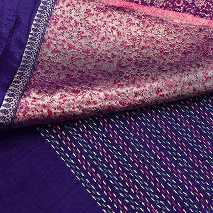 Indian Vintage Blue Banarasi Brocade Saree | Heavy Wedding Sari in Pure Satin Silk Woven Zari Fabric for Crafting, Dressmaking