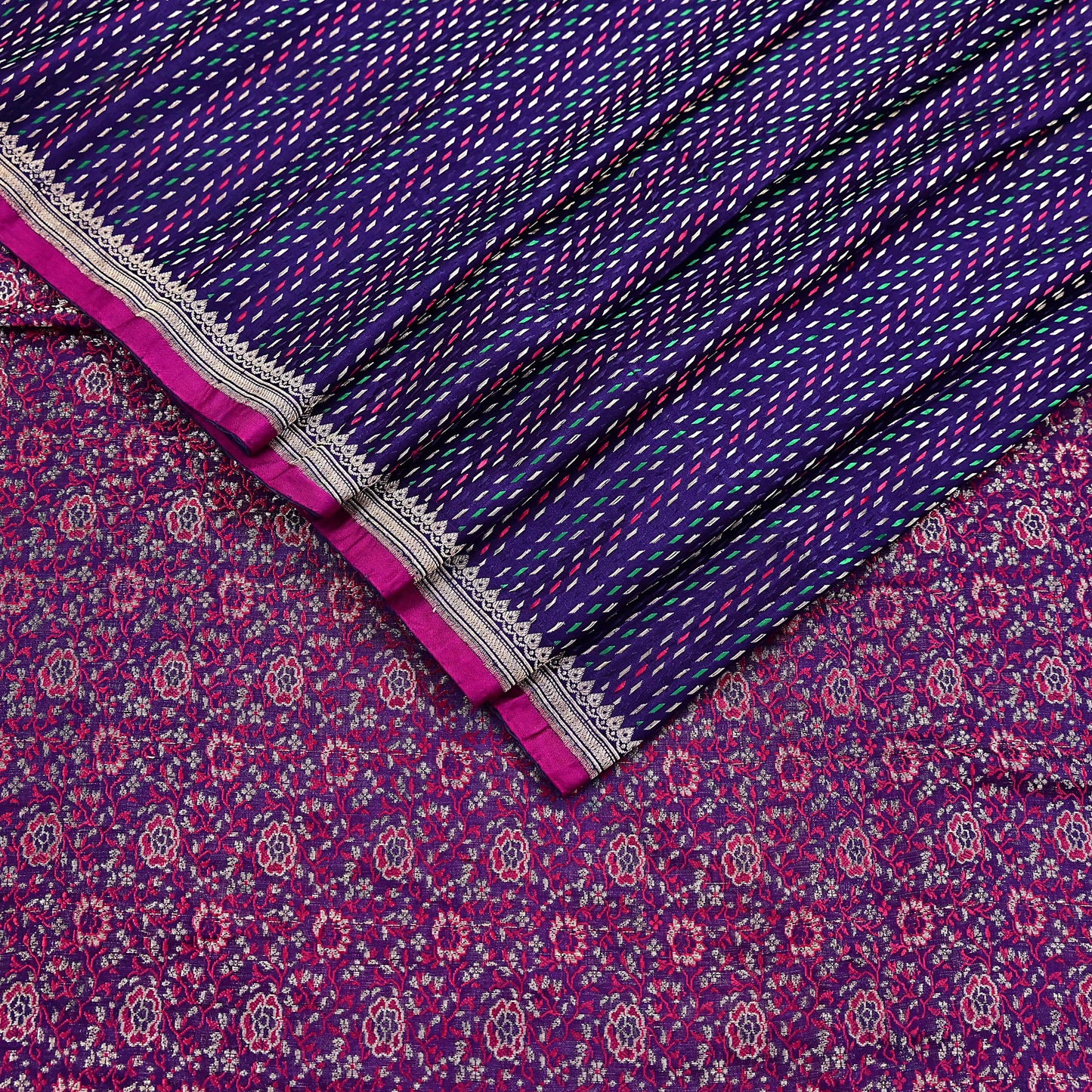 Indian Vintage Blue Banarasi Brocade Saree | Heavy Wedding Sari in Pure Satin Silk Woven Zari Fabric for Crafting, Dressmaking