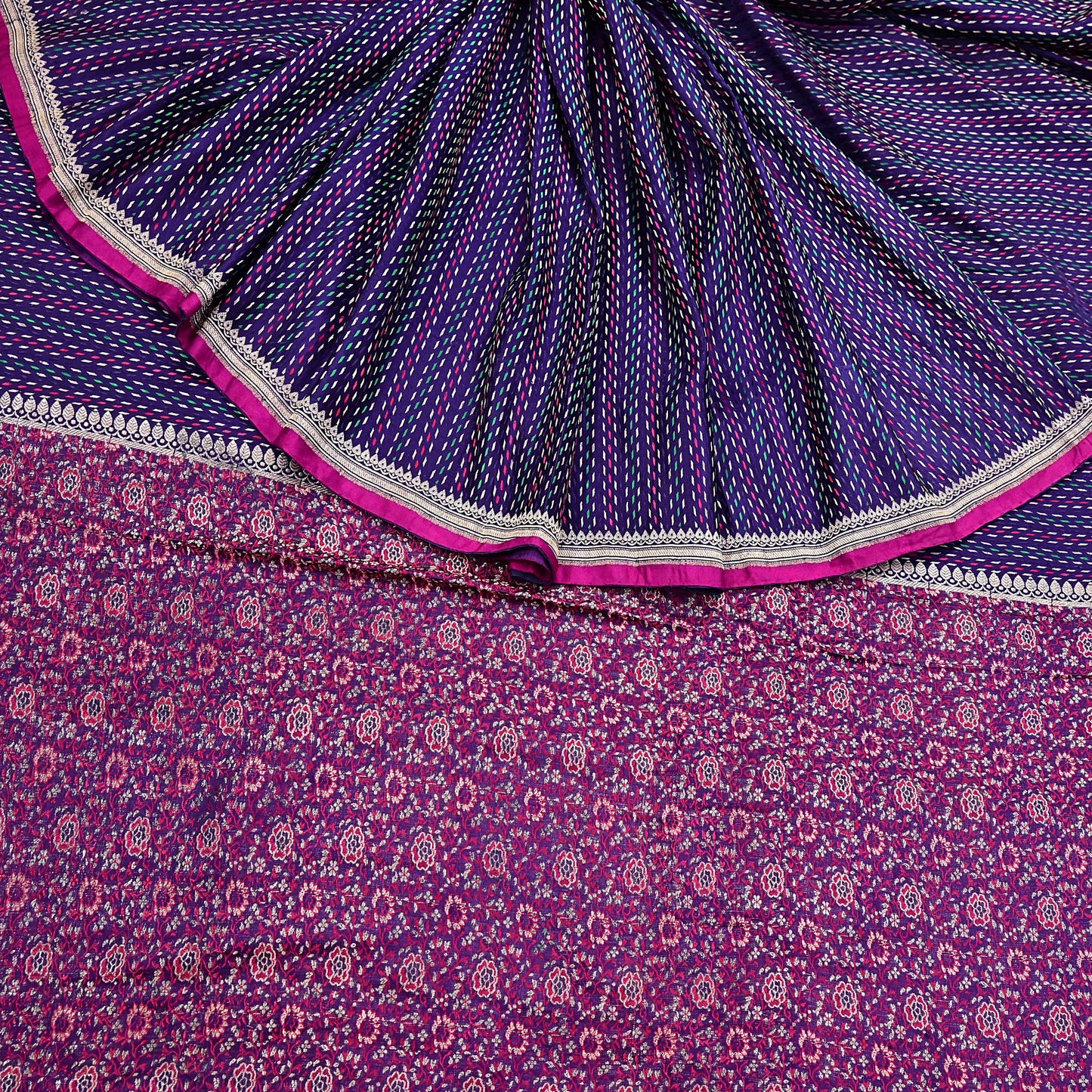 Indian Vintage Blue Banarasi Brocade Saree | Heavy Wedding Sari in Pure Satin Silk Woven Zari Fabric for Crafting, Dressmaking