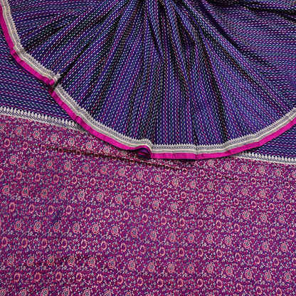 Indian Vintage Blue Banarasi Brocade Saree | Heavy Wedding Sari in Pure Satin Silk Woven Zari Fabric for Crafting, Dressmaking