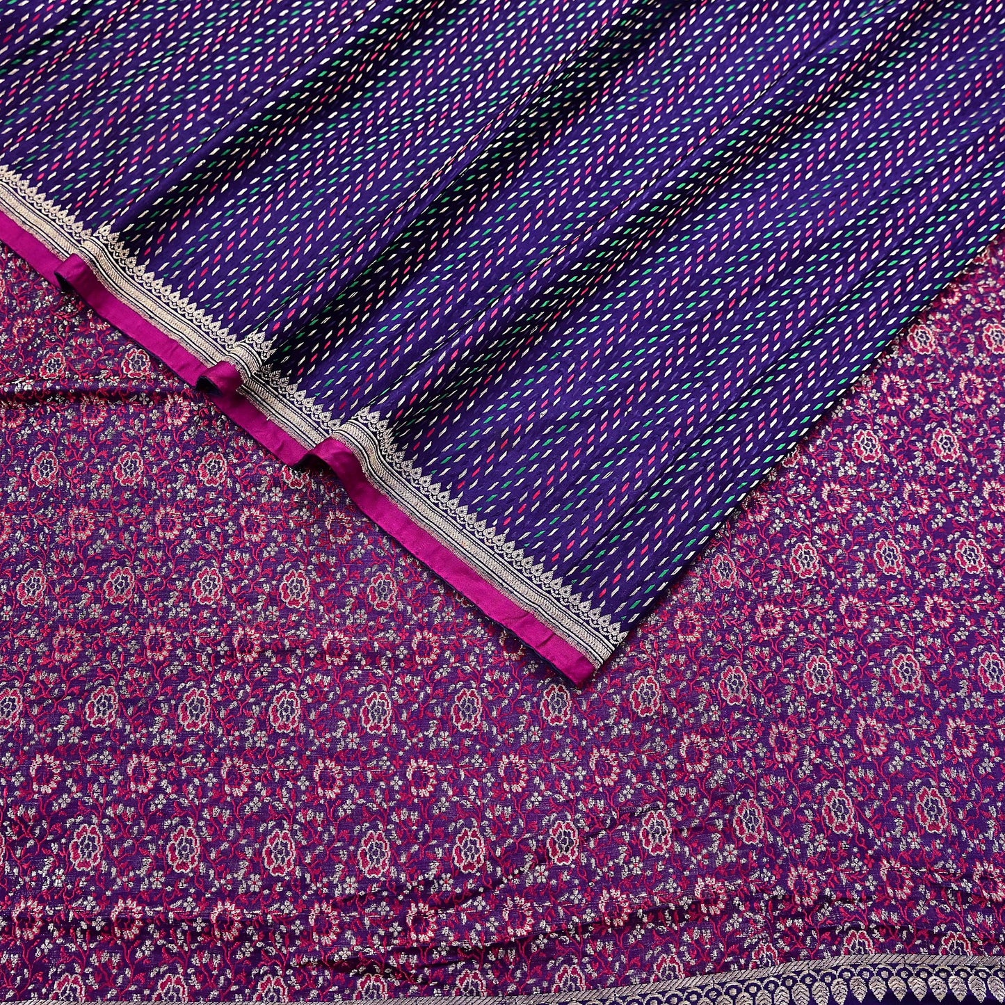 Indian Vintage Blue Banarasi Brocade Saree | Heavy Wedding Sari in Pure Satin Silk Woven Zari Fabric for Crafting, Dressmaking