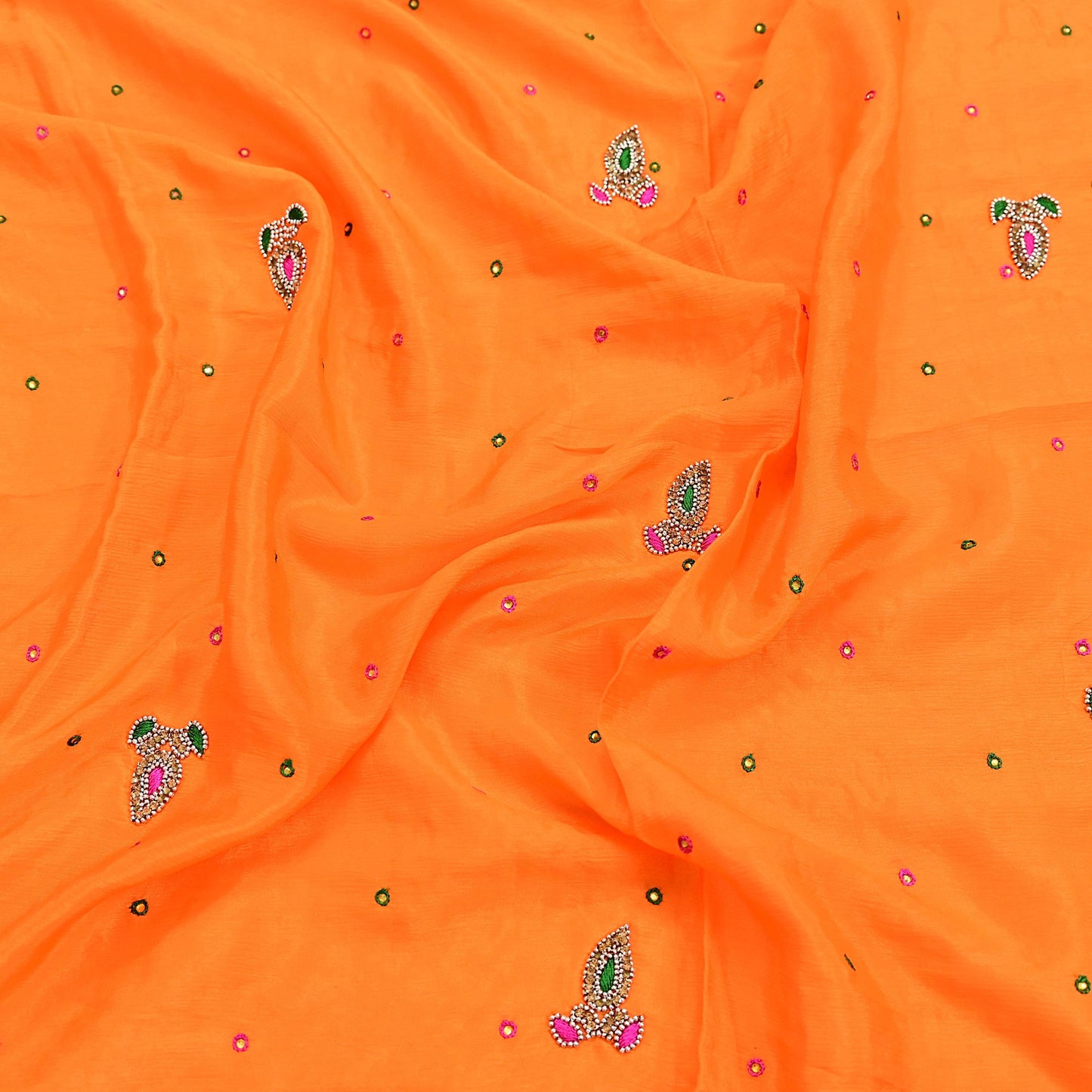Indian Vintage Heavy Orange Dupatta Pure silk Long Stole Hand Embroidered Hijab Scarves Veil Wrap Zardozi Dabka
