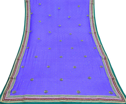 Indian Vintage Heavy Royal Blue Dupatta Pure Georgette Silk Long Stole Hand Embroidered Scarf Zari